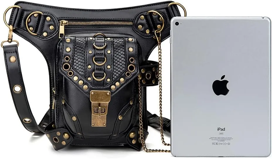 Retro Sling Bag Fanny Pack Crossbody Bags for Women Shoulder Holster Steampunk Backpack Fashion Waist Packs Travel Black
