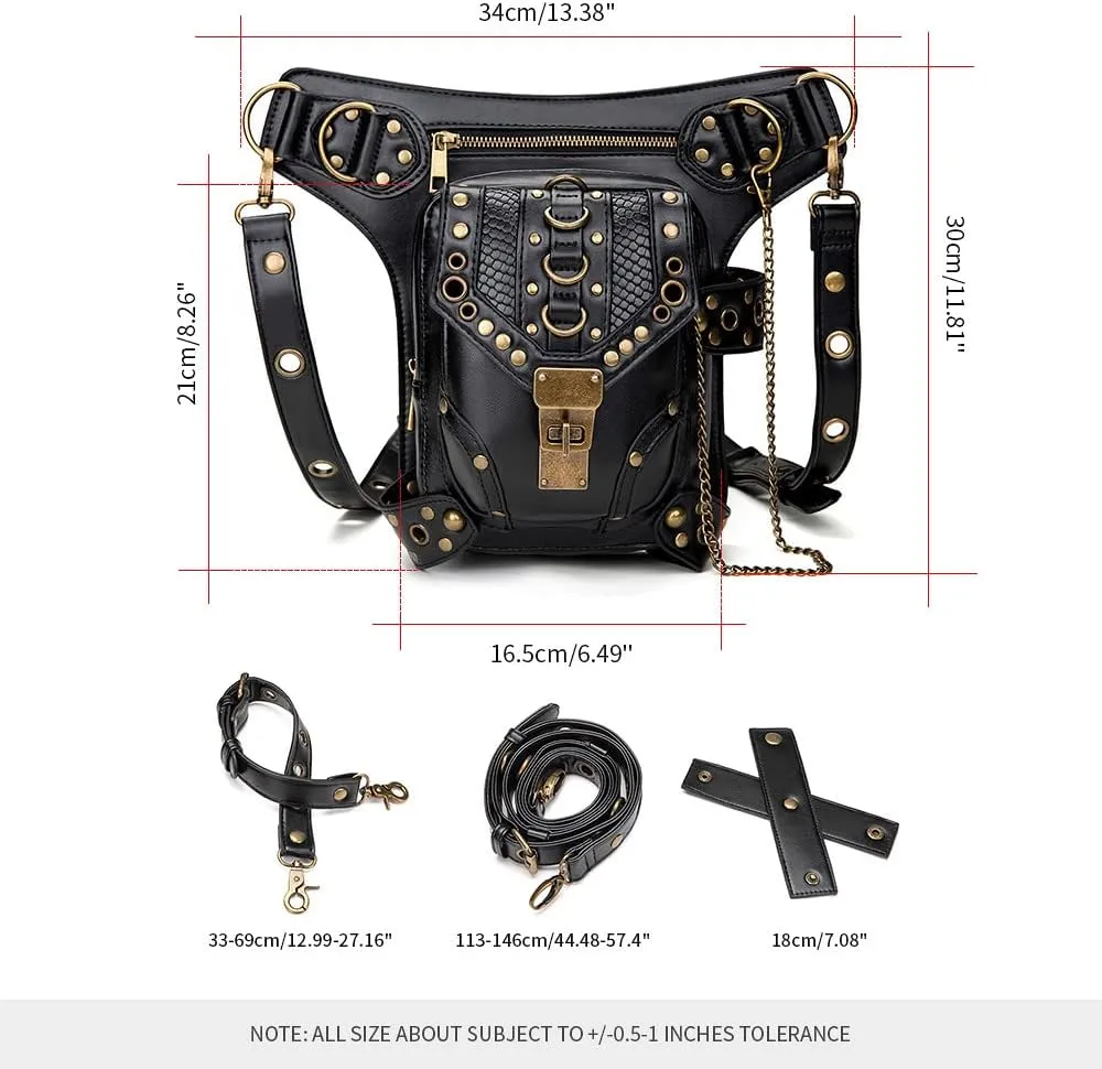 Retro Sling Bag Fanny Pack Crossbody Bags for Women Shoulder Holster Steampunk Backpack Fashion Waist Packs Travel Black