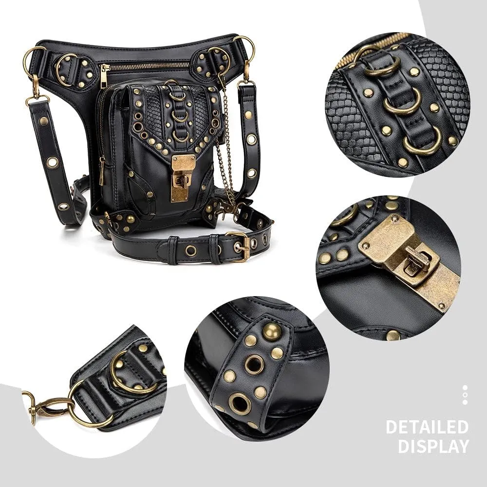 Retro Sling Bag Fanny Pack Crossbody Bags for Women Shoulder Holster Steampunk Backpack Fashion Waist Packs Travel Black