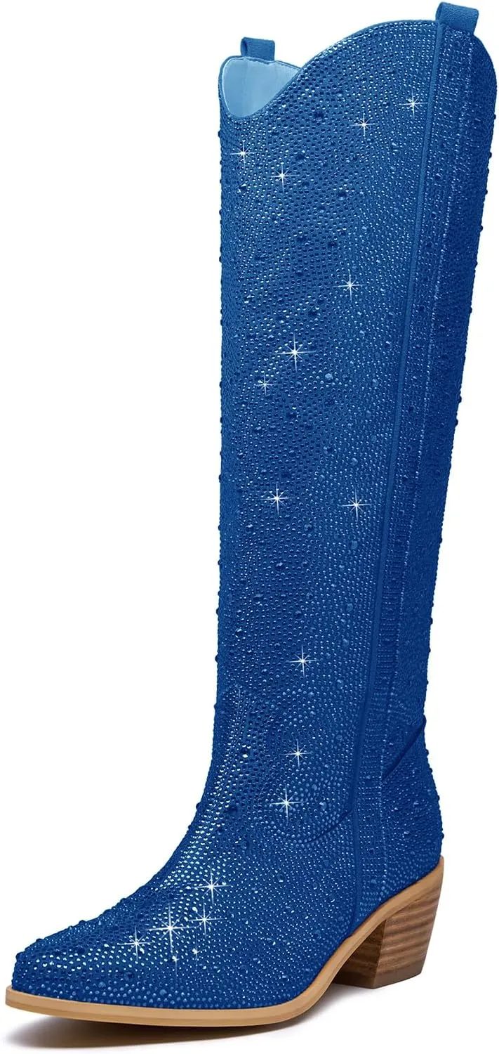 Rhinestone Cowboy Boots Fringe Knee High Cowgirl Boots Sparkly Cowboy Boots Glitter Sparkle Cowgirl Boots