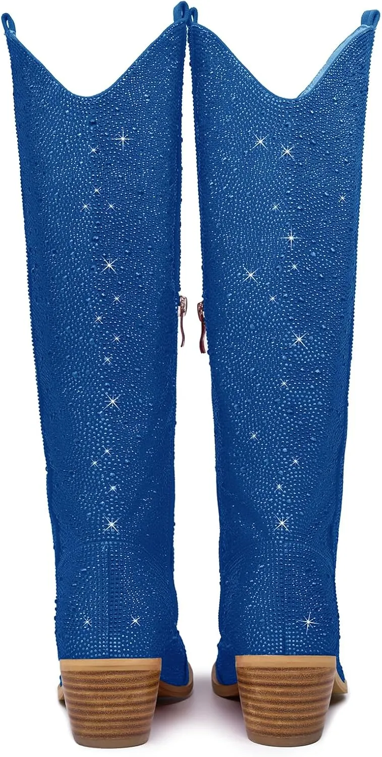 Rhinestone Cowboy Boots Fringe Knee High Cowgirl Boots Sparkly Cowboy Boots Glitter Sparkle Cowgirl Boots