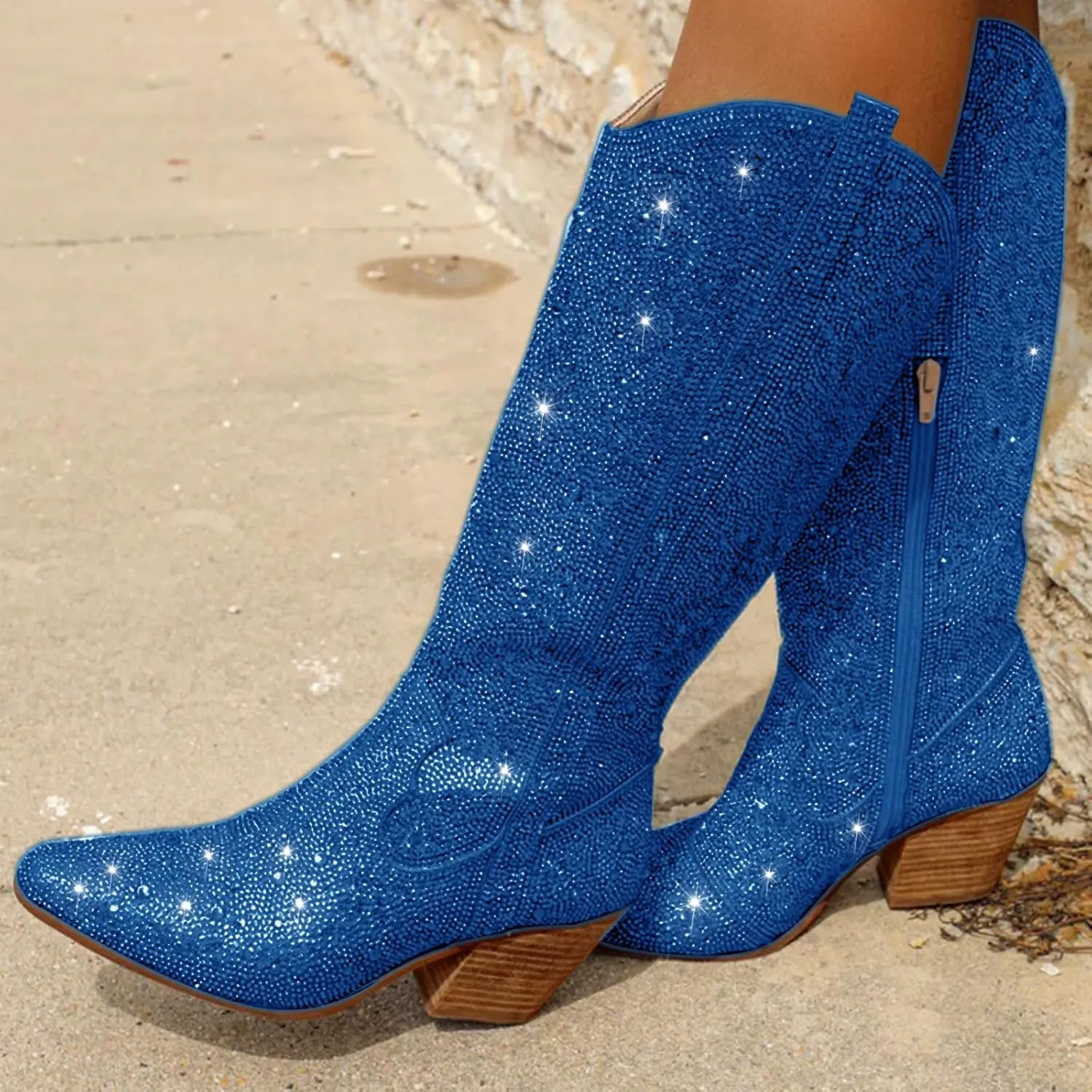 Rhinestone Cowboy Boots Fringe Knee High Cowgirl Boots Sparkly Cowboy Boots Glitter Sparkle Cowgirl Boots