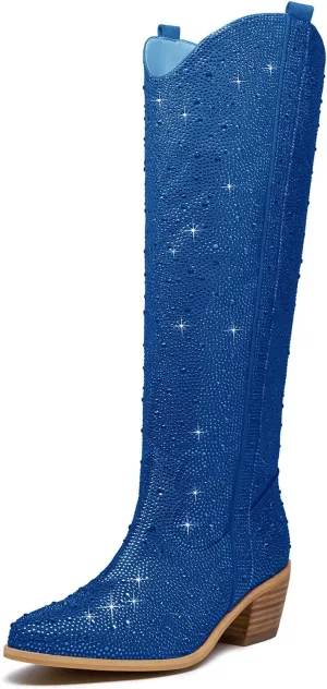 Rhinestone Cowboy Boots Fringe Knee High Cowgirl Boots Sparkly Cowboy Boots Glitter Sparkle Cowgirl Boots