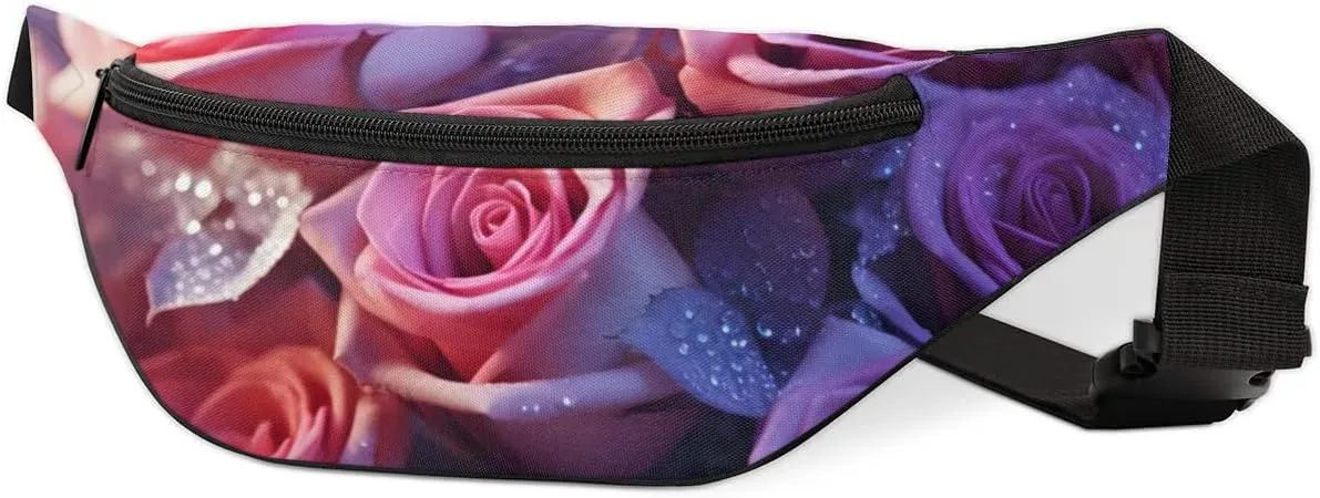 Romantic Rose Flower Fanny Packs for Women Men Cross Body Purse Waterproof Sports Waist Bag Pack Belt Bag for Travel Hiking Running Cycling