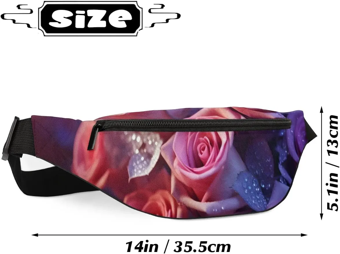 Romantic Rose Flower Fanny Packs for Women Men Cross Body Purse Waterproof Sports Waist Bag Pack Belt Bag for Travel Hiking Running Cycling
