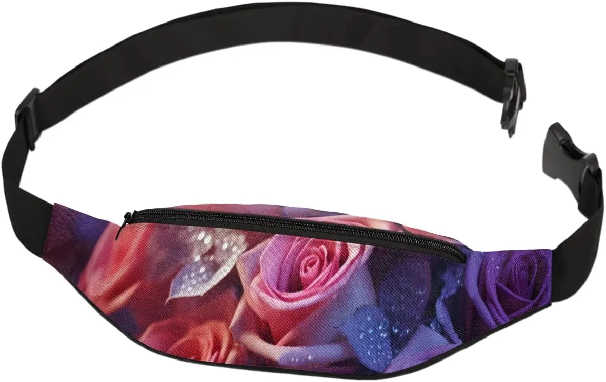 Romantic Rose Flower Fanny Packs for Women Men Cross Body Purse Waterproof Sports Waist Bag Pack Belt Bag for Travel Hiking Running Cycling