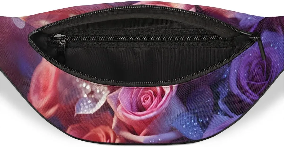 Romantic Rose Flower Fanny Packs for Women Men Cross Body Purse Waterproof Sports Waist Bag Pack Belt Bag for Travel Hiking Running Cycling