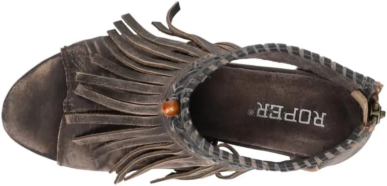 ROPER Womens Bettina Fringe Peep Toe Shootie Pumps Casual Sandals Casual High Heel 3" & Up - Brown
