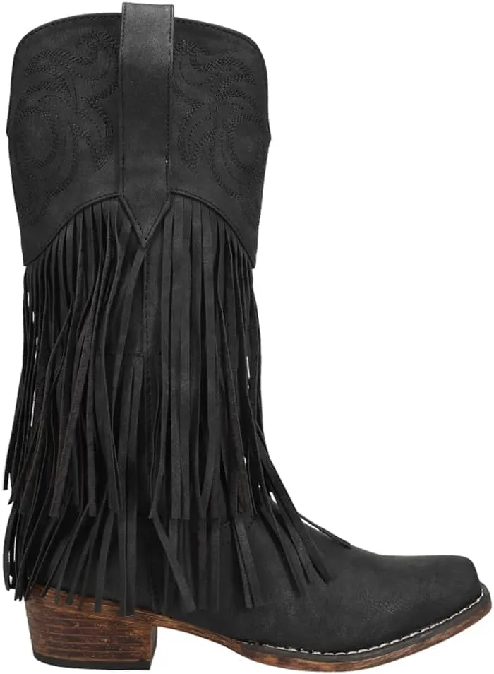 ROPER Womens Rickrack Snip Toe Casual Boots Mid Calf Low Heel 1-2" - Black