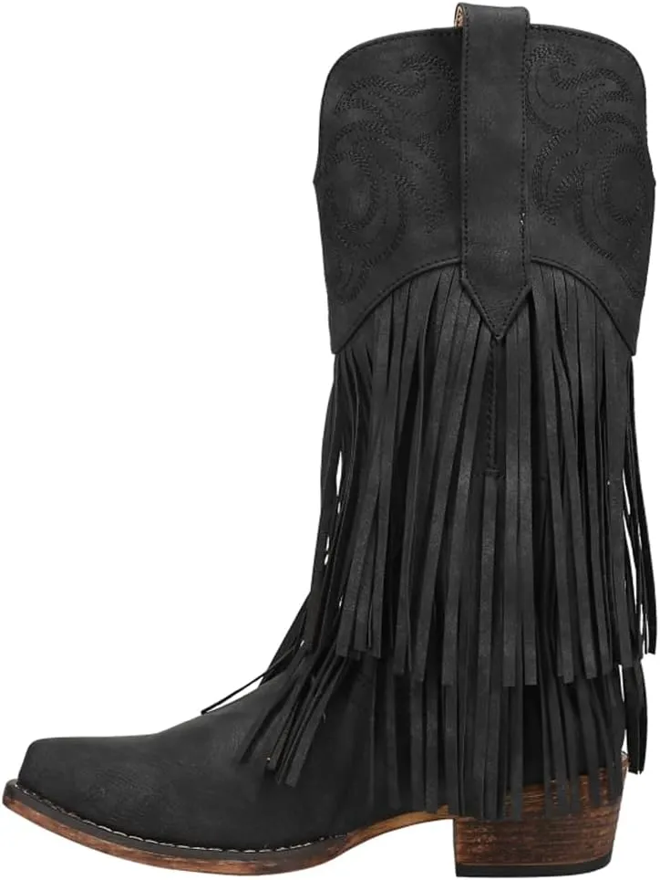ROPER Womens Rickrack Snip Toe Casual Boots Mid Calf Low Heel 1-2" - Black