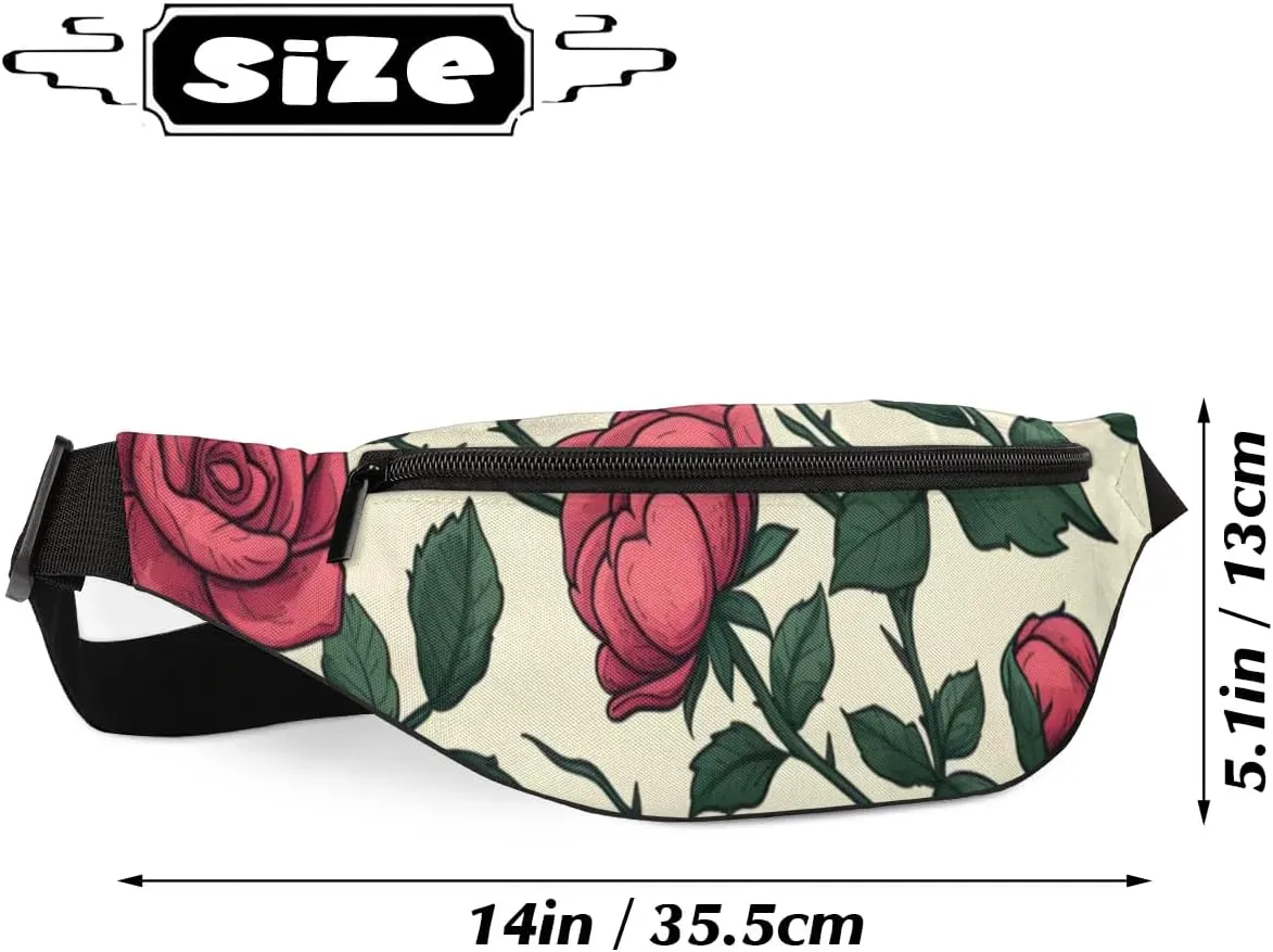 Roses Fanny Packs for Women Men Cross Body Purse Waterproof Sports Waist Bag Pack Belt Bag for Travel Hiking Running Cycling