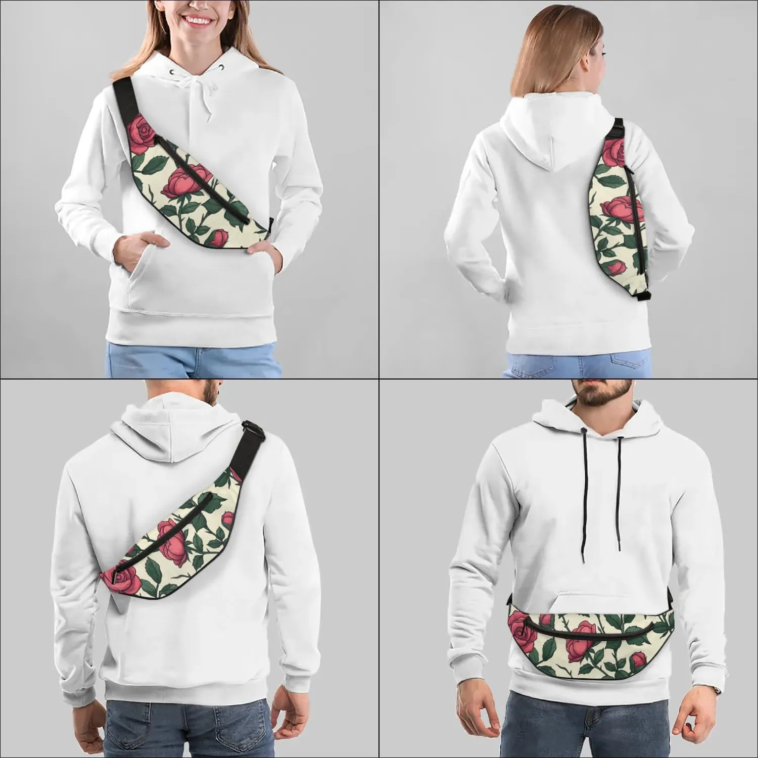Roses Fanny Packs for Women Men Cross Body Purse Waterproof Sports Waist Bag Pack Belt Bag for Travel Hiking Running Cycling