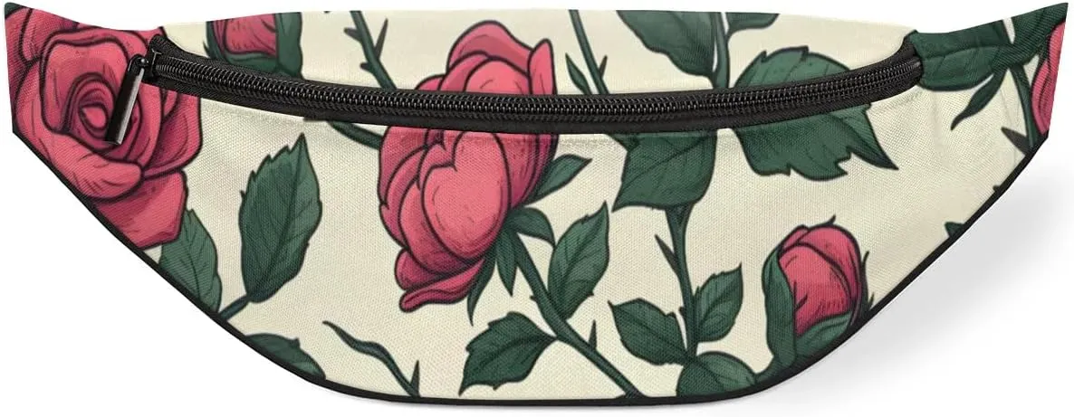 Roses Fanny Packs for Women Men Cross Body Purse Waterproof Sports Waist Bag Pack Belt Bag for Travel Hiking Running Cycling