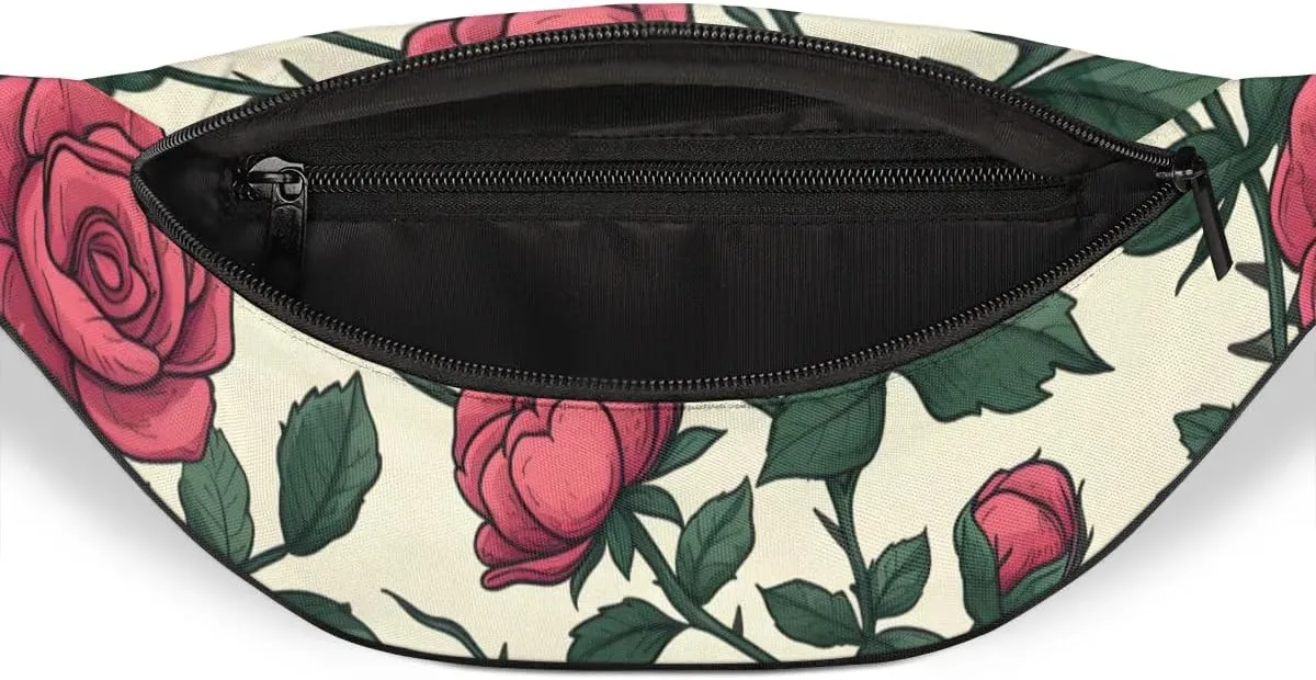 Roses Fanny Packs for Women Men Cross Body Purse Waterproof Sports Waist Bag Pack Belt Bag for Travel Hiking Running Cycling