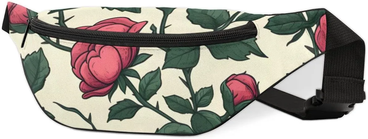 Roses Fanny Packs for Women Men Cross Body Purse Waterproof Sports Waist Bag Pack Belt Bag for Travel Hiking Running Cycling