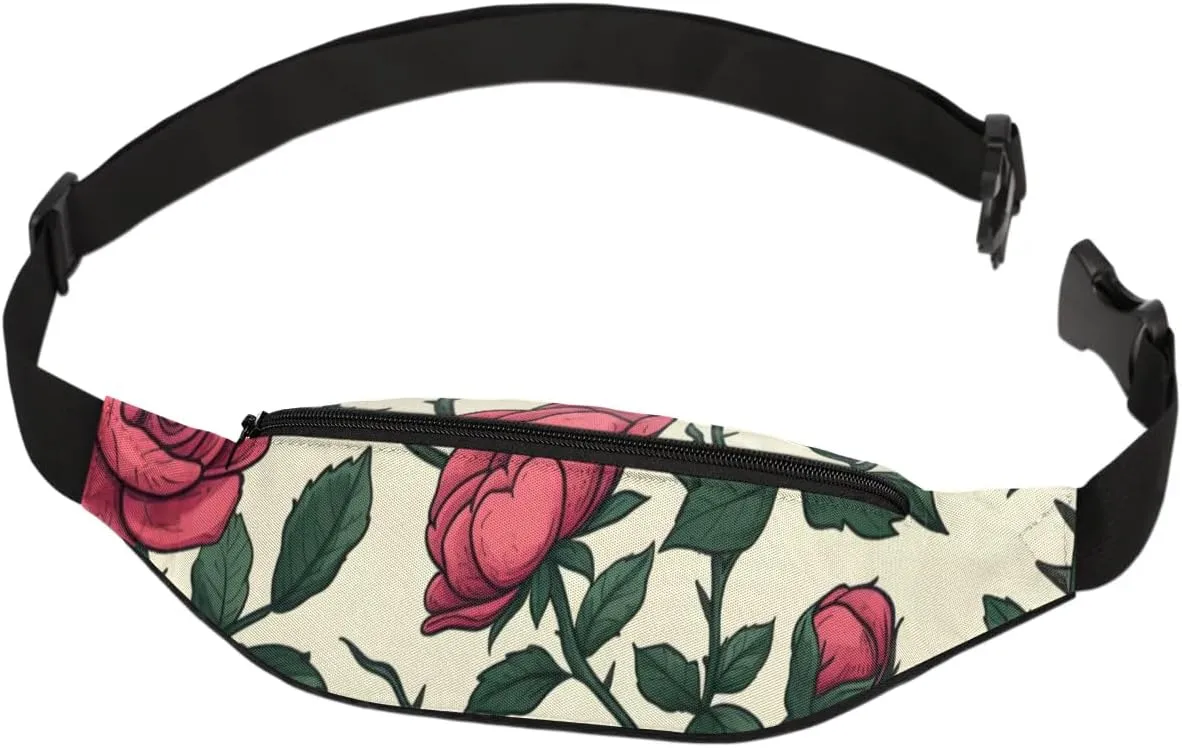 Roses Fanny Packs for Women Men Cross Body Purse Waterproof Sports Waist Bag Pack Belt Bag for Travel Hiking Running Cycling