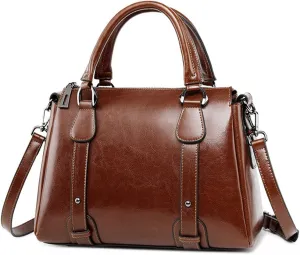 ROUROU Genuine Leather Handbag for Women Top Handle Crossbody Bag Satchel Large Capacity Shoulder Bag Fashion Tote Bag