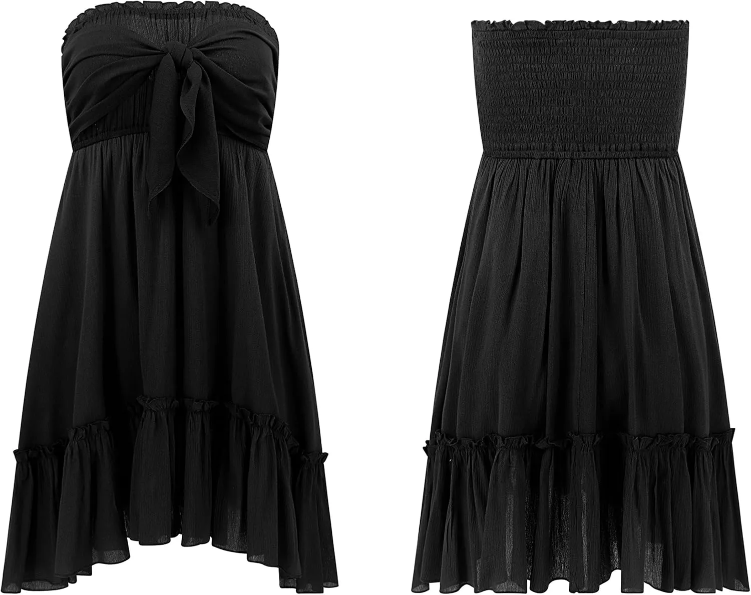 R.Vivimos Women's Summer Cotton Boho Beach Sleeveless Tie Front Mini Dress Tube Top Dress