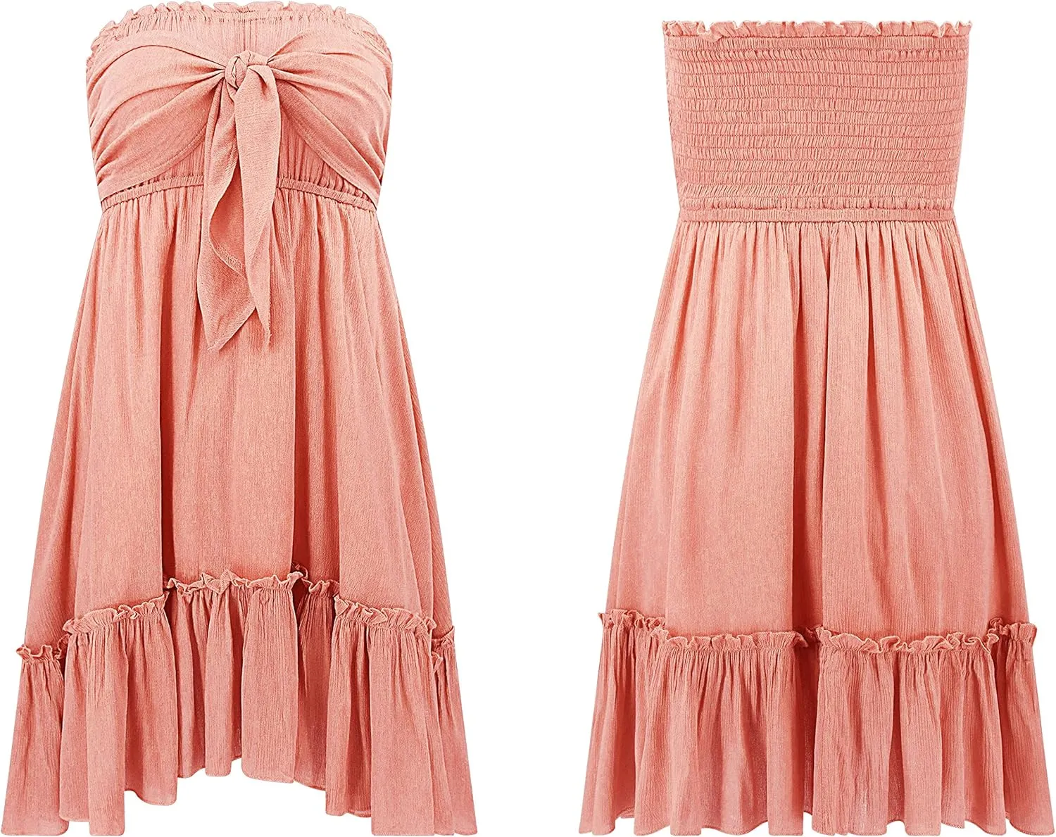 R.Vivimos Women's Summer Cotton Boho Beach Sleeveless Tie Front Mini Dress Tube Top Dress