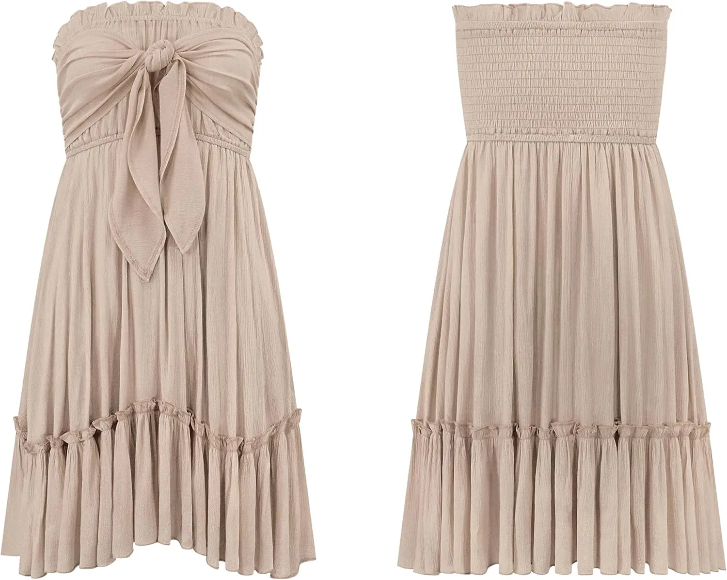 R.Vivimos Women's Summer Cotton Boho Beach Sleeveless Tie Front Mini Dress Tube Top Dress