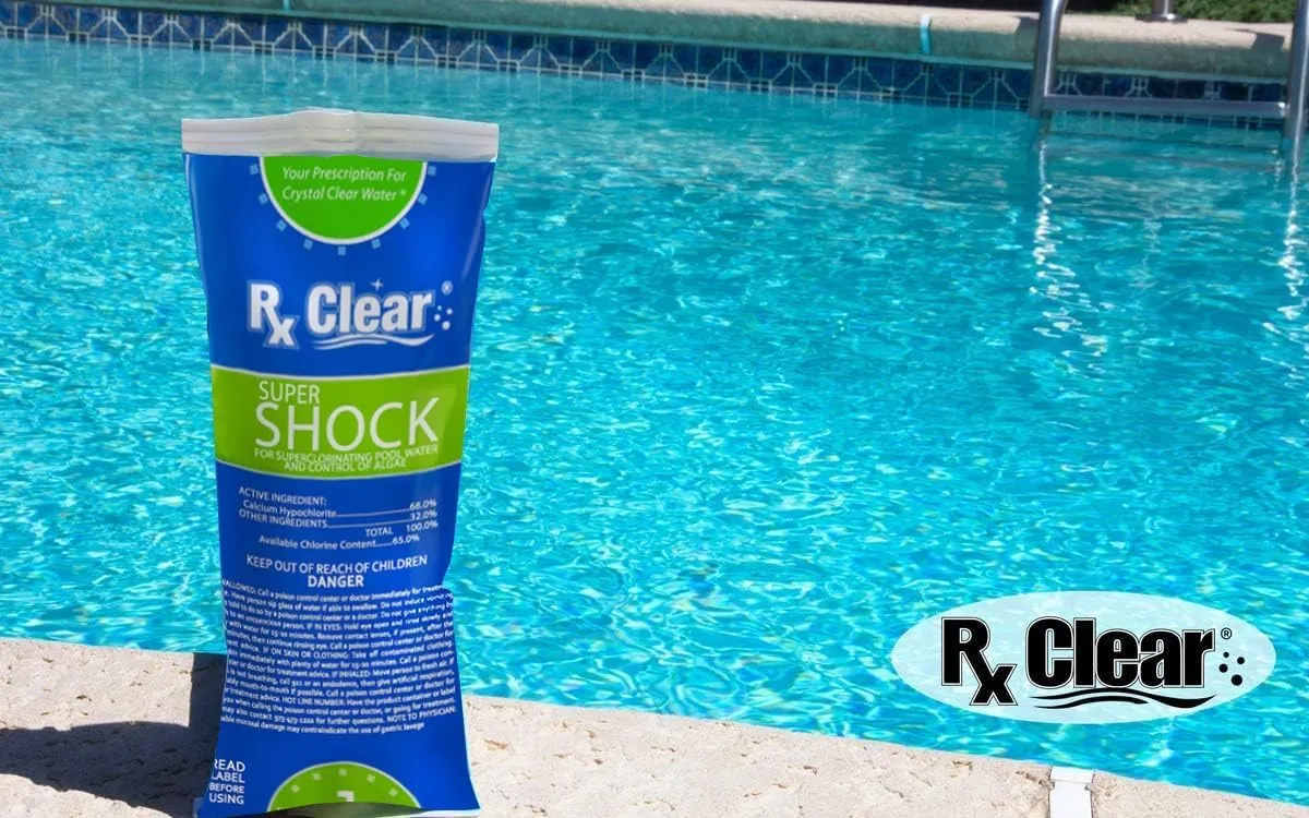 Rx Clear Super Shock for Swimming Pools | Chlorinator and Algaecide | 68% Calcium Hypochlorite Shock | Kill Pool Algae for a Crystal Clear Pool | One Pound Bags | 6 Pack