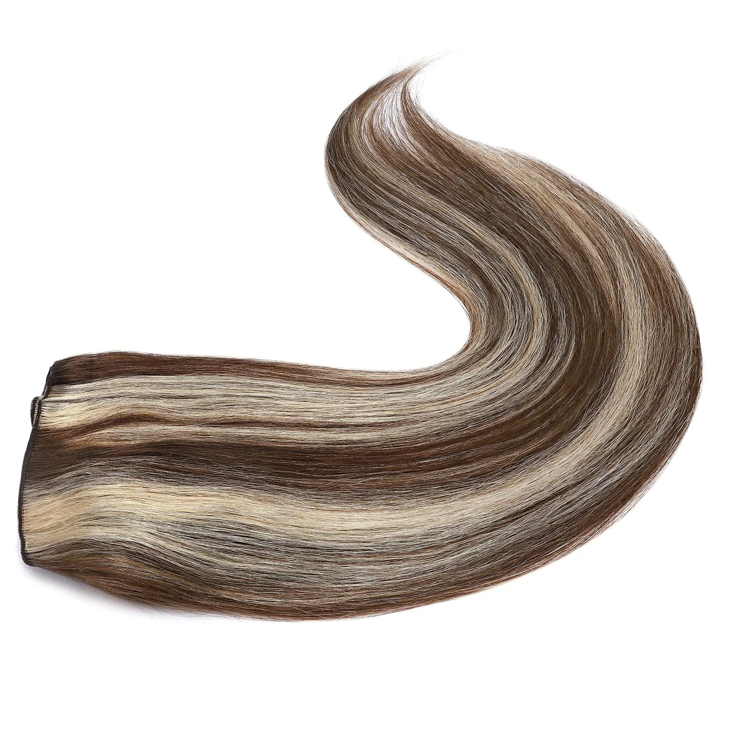 S-noilite Clip in Hair Extensions Human Hair Balayage Thick True Double Weft 100% Real Human Hair Full Head 8 Pieces 18 Clips Straight Silky (14 Inch - 120g,Medium Brown/Bleach Blonde (#04/613))