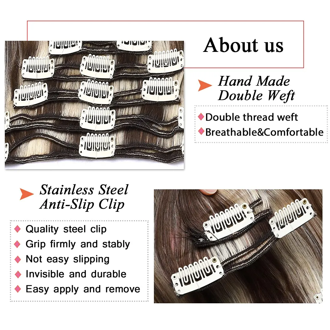 S-noilite Clip in Hair Extensions Human Hair Balayage Thick True Double Weft 100% Real Human Hair Full Head 8 Pieces 18 Clips Straight Silky (14 Inch - 120g,Medium Brown/Bleach Blonde (#04/613))