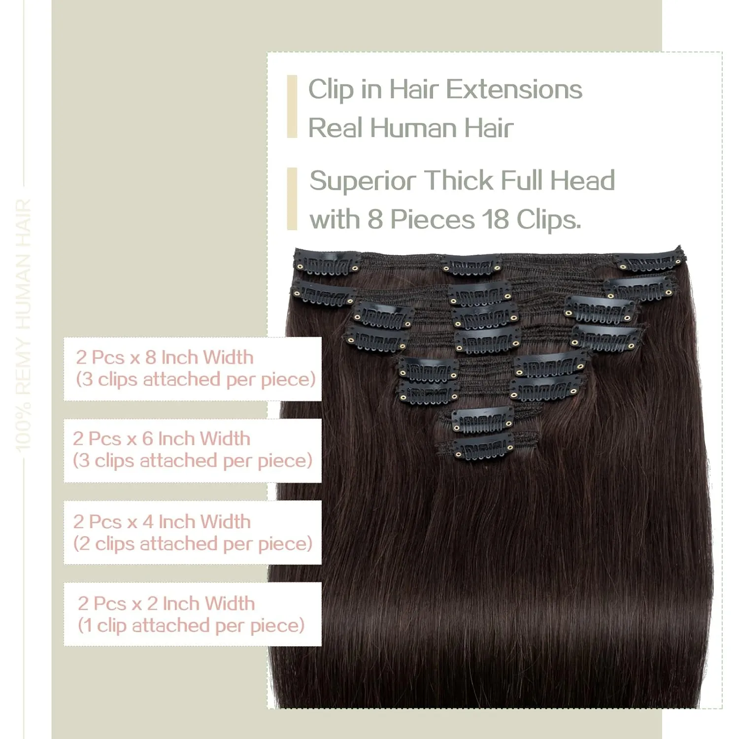 S-noilite Clip in Hair Extensions Human Hair for Women Thick True Double Weft 100% Real Remy Brown Human Hair Full Head 8 Pieces 18 Clips Straight Silky (18 Inch - 140g,Dark Brown (#2))