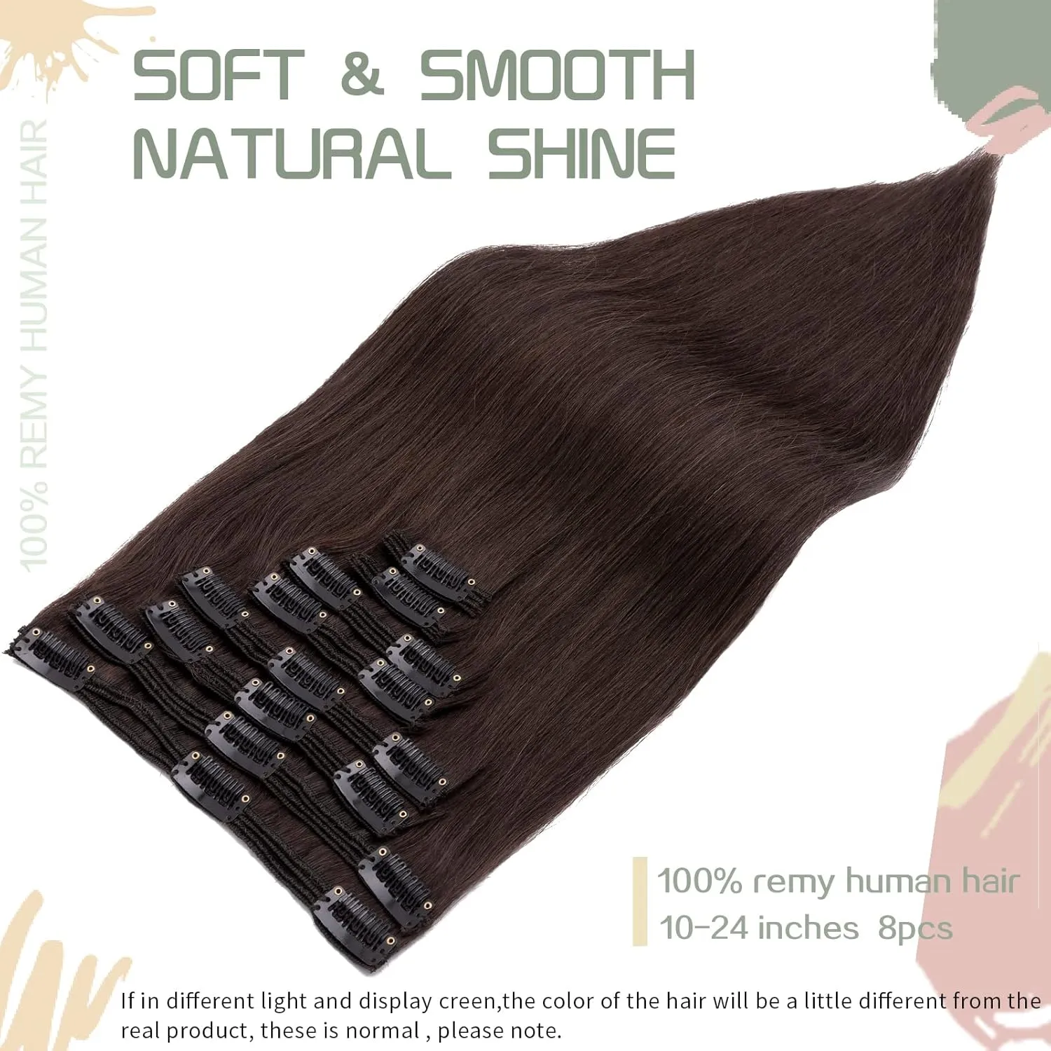 S-noilite Clip in Hair Extensions Human Hair for Women Thick True Double Weft 100% Real Remy Brown Human Hair Full Head 8 Pieces 18 Clips Straight Silky (18 Inch - 140g,Dark Brown (#2))