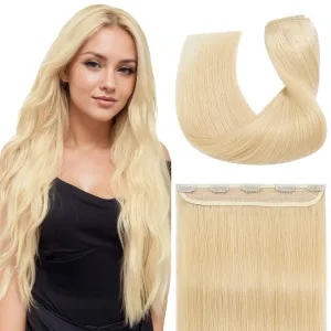 S-noilite Clip in Human Hair Extensions 1 Piece 5 Clips 3/4 Full Head Clip on Remy Hair Extension For Women Lighter One-Piece Design Adding Hair Volume 18Inch 50g Bleach Blonde