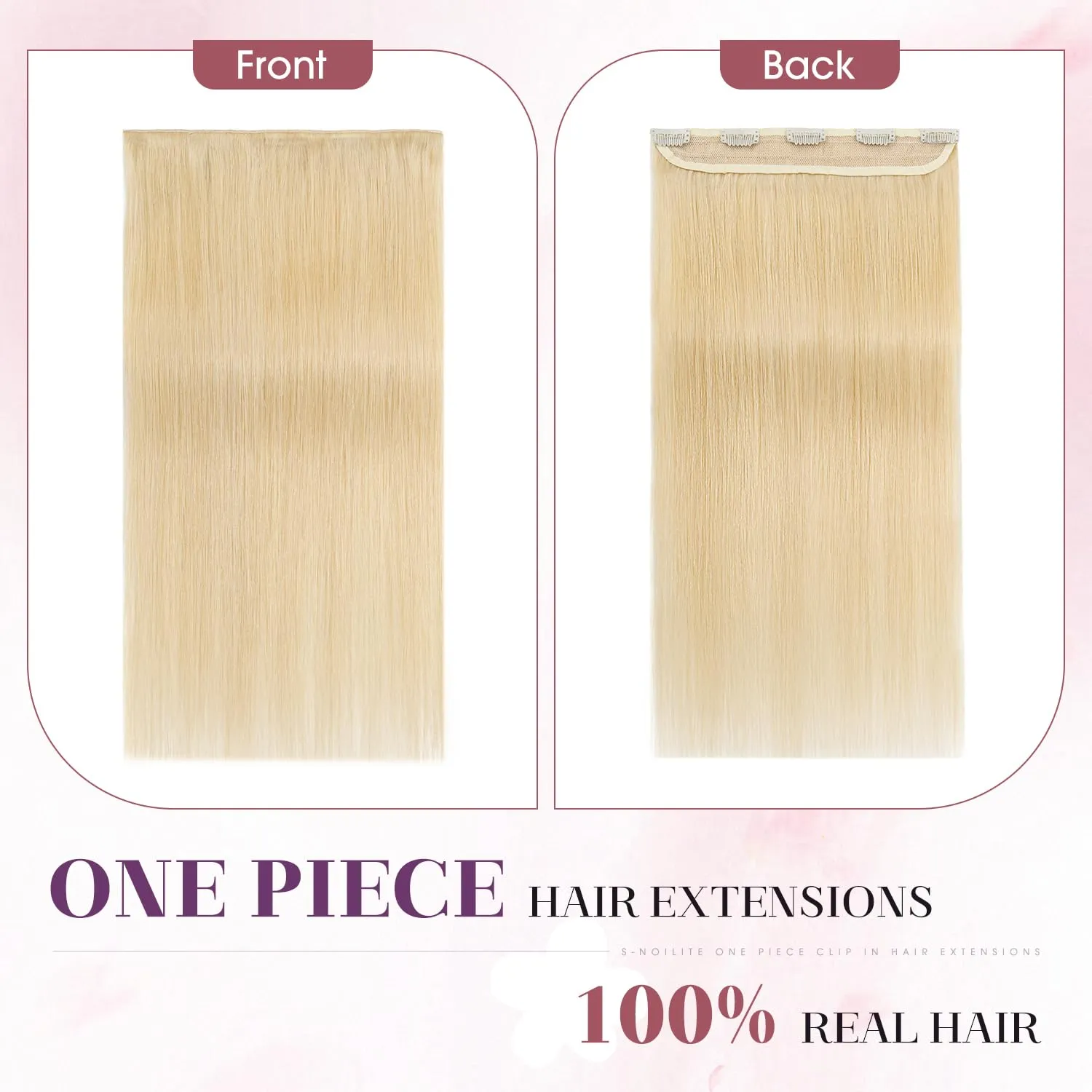 S-noilite Clip in Human Hair Extensions 1 Piece 5 Clips 3/4 Full Head Clip on Remy Hair Extension For Women Lighter One-Piece Design Adding Hair Volume 18Inch 50g Bleach Blonde