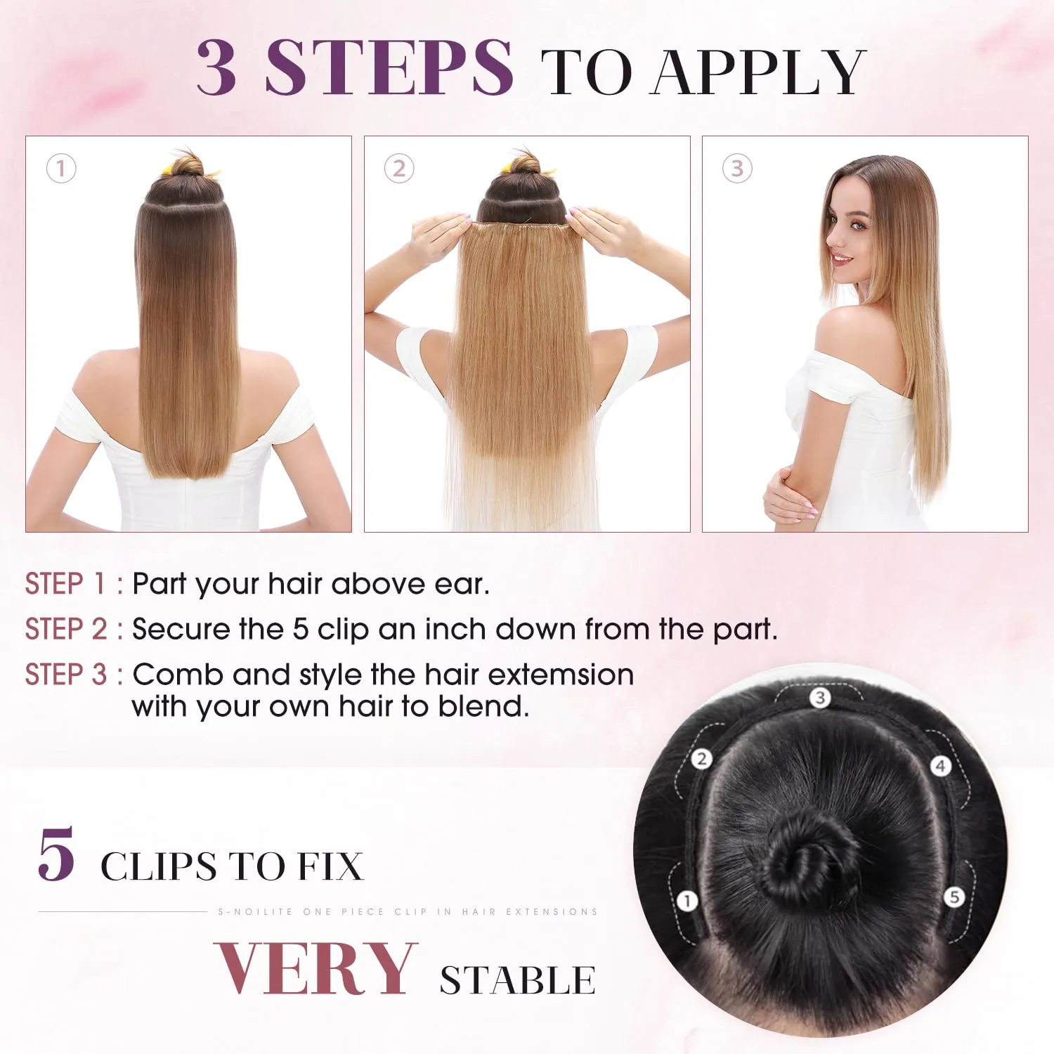 S-noilite Clip in Human Hair Extensions 1 Piece 5 Clips 3/4 Full Head Clip on Remy Hair Extension For Women Lighter One-Piece Design Adding Hair Volume 18Inch 50g Jet Black