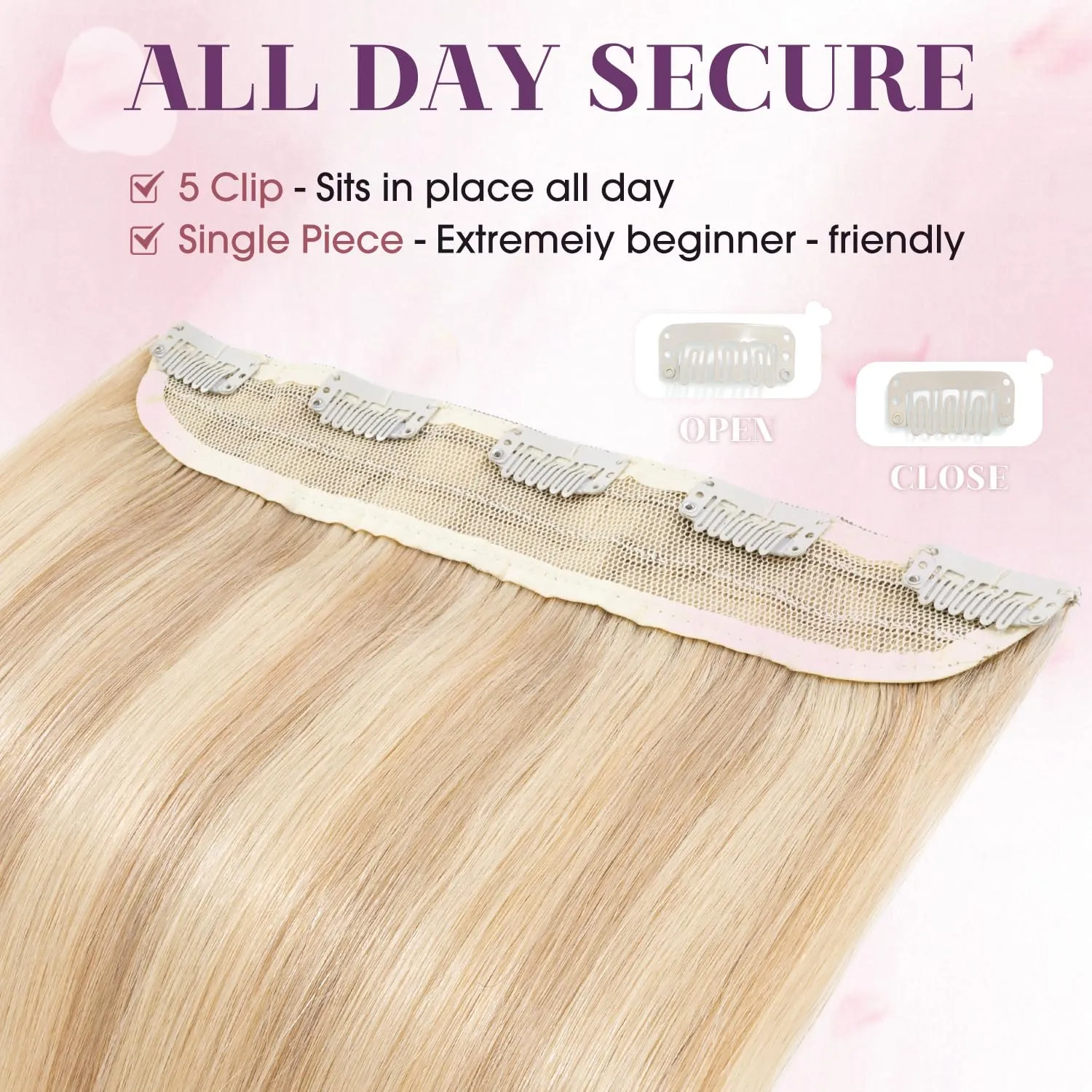 S-noilite Clip in Human Hair Extensions 1 Piece Balayage 5 Clips 3/4 Full Head Clip on Remy Hair Extension For Women Lighter One-Piece Design Adding Hair Volume 18Inch 50g Ash Blonde Mix Bleach Blonde