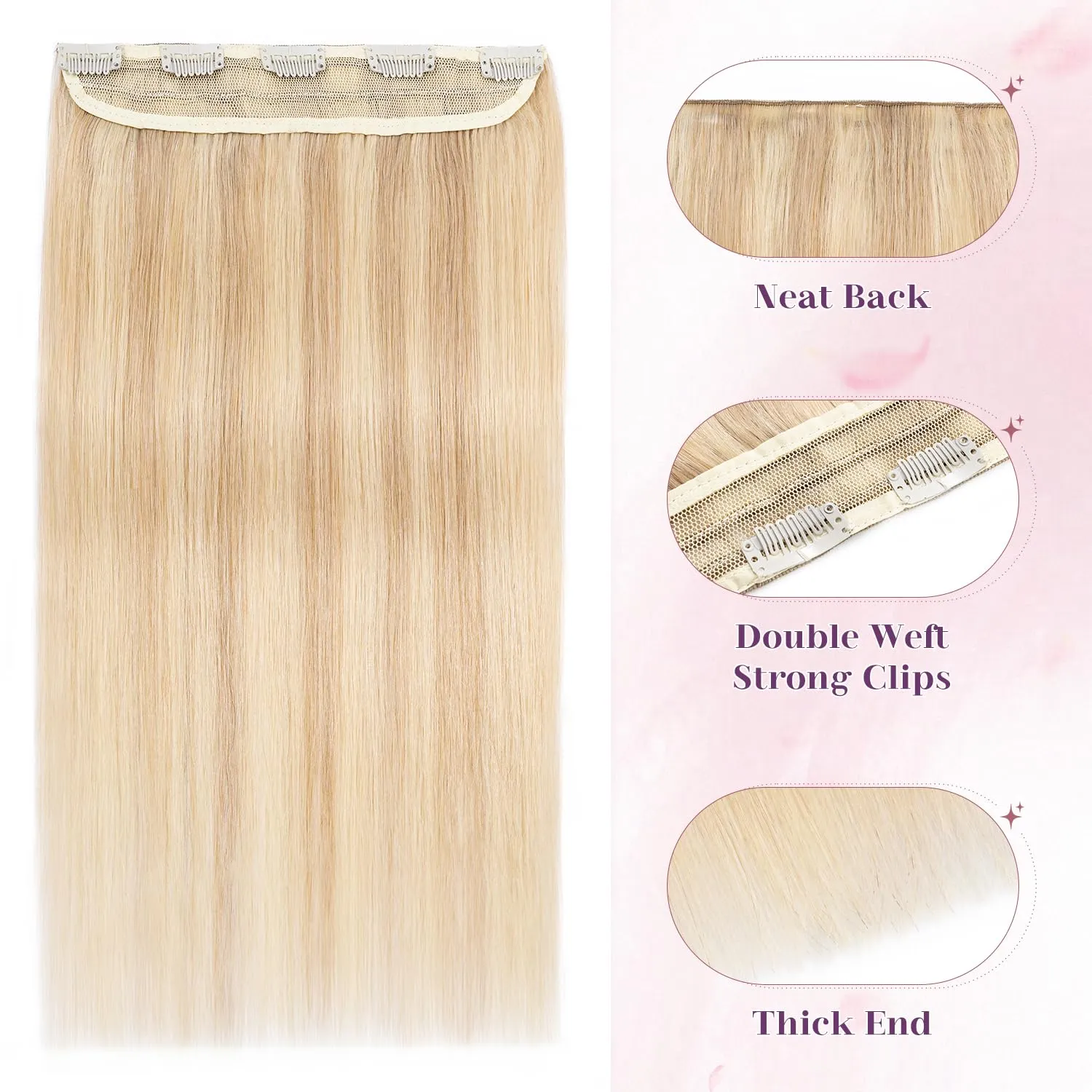 S-noilite Clip in Human Hair Extensions 1 Piece Balayage 5 Clips 3/4 Full Head Clip on Remy Hair Extension For Women Lighter One-Piece Design Adding Hair Volume 18Inch 50g Ash Blonde Mix Bleach Blonde