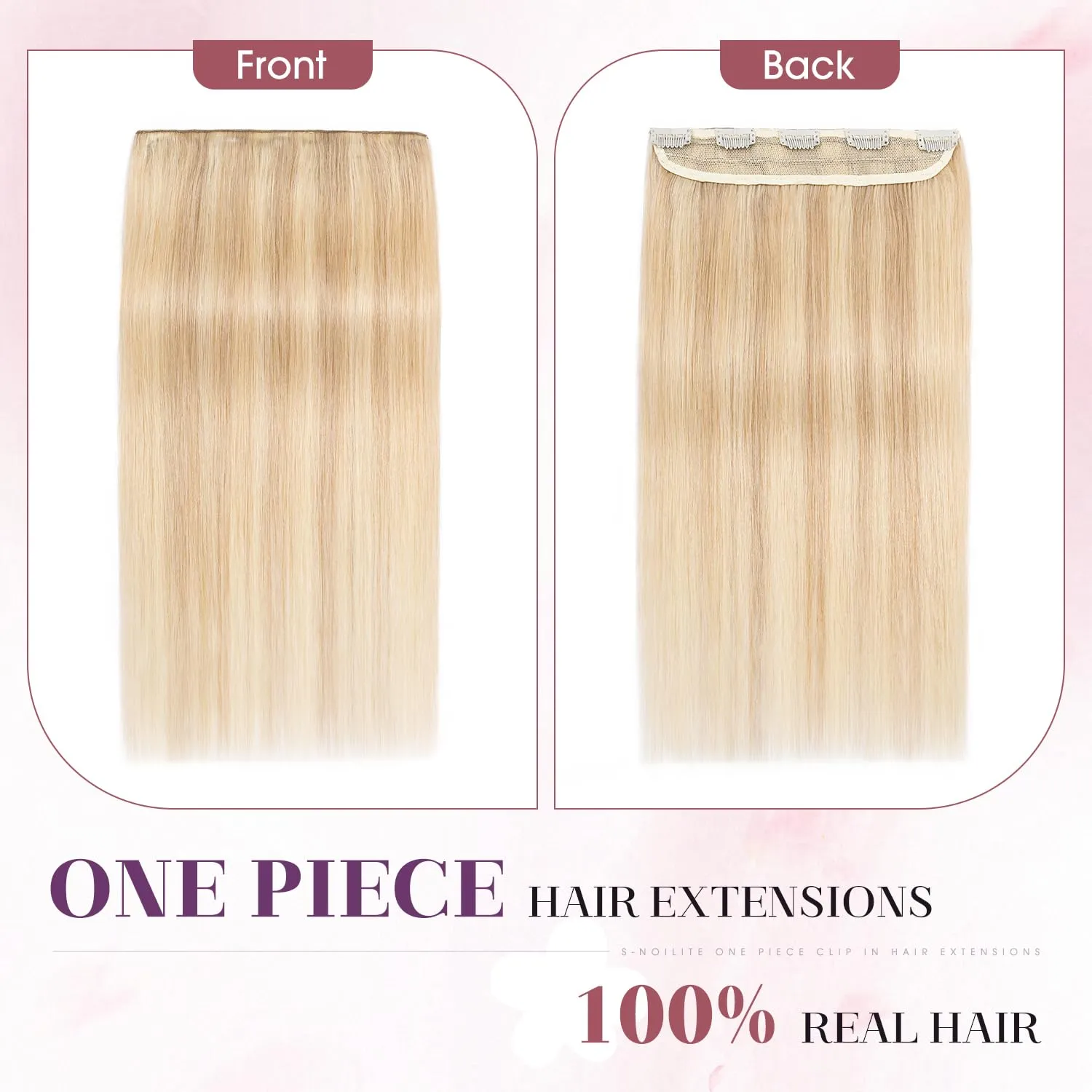 S-noilite Clip in Human Hair Extensions 1 Piece Balayage 5 Clips 3/4 Full Head Clip on Remy Hair Extension For Women Lighter One-Piece Design Adding Hair Volume 18Inch 50g Ash Blonde Mix Bleach Blonde