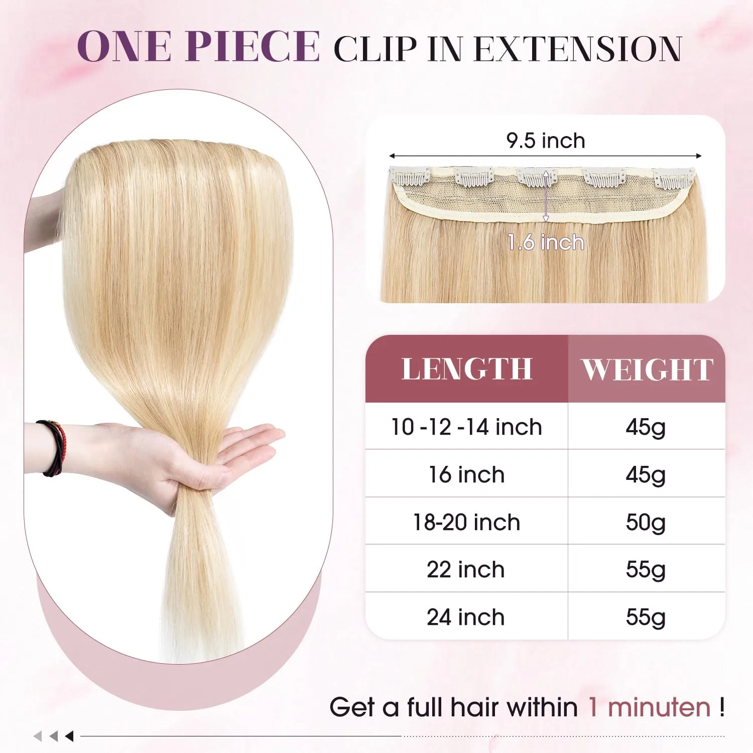 S-noilite Clip in Human Hair Extensions 1 Piece Balayage 5 Clips 3/4 Full Head Clip on Remy Hair Extension For Women Lighter One-Piece Design Adding Hair Volume 18Inch 50g Ash Blonde Mix Bleach Blonde