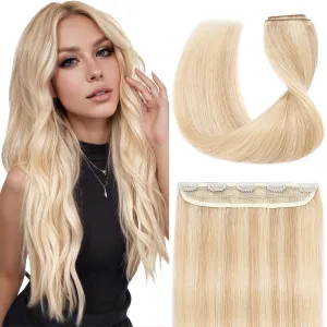 S-noilite Clip in Human Hair Extensions 1 Piece Balayage 5 Clips 3/4 Full Head Clip on Remy Hair Extension For Women Lighter One-Piece Design Adding Hair Volume 18Inch 50g Ash Blonde Mix Bleach Blonde