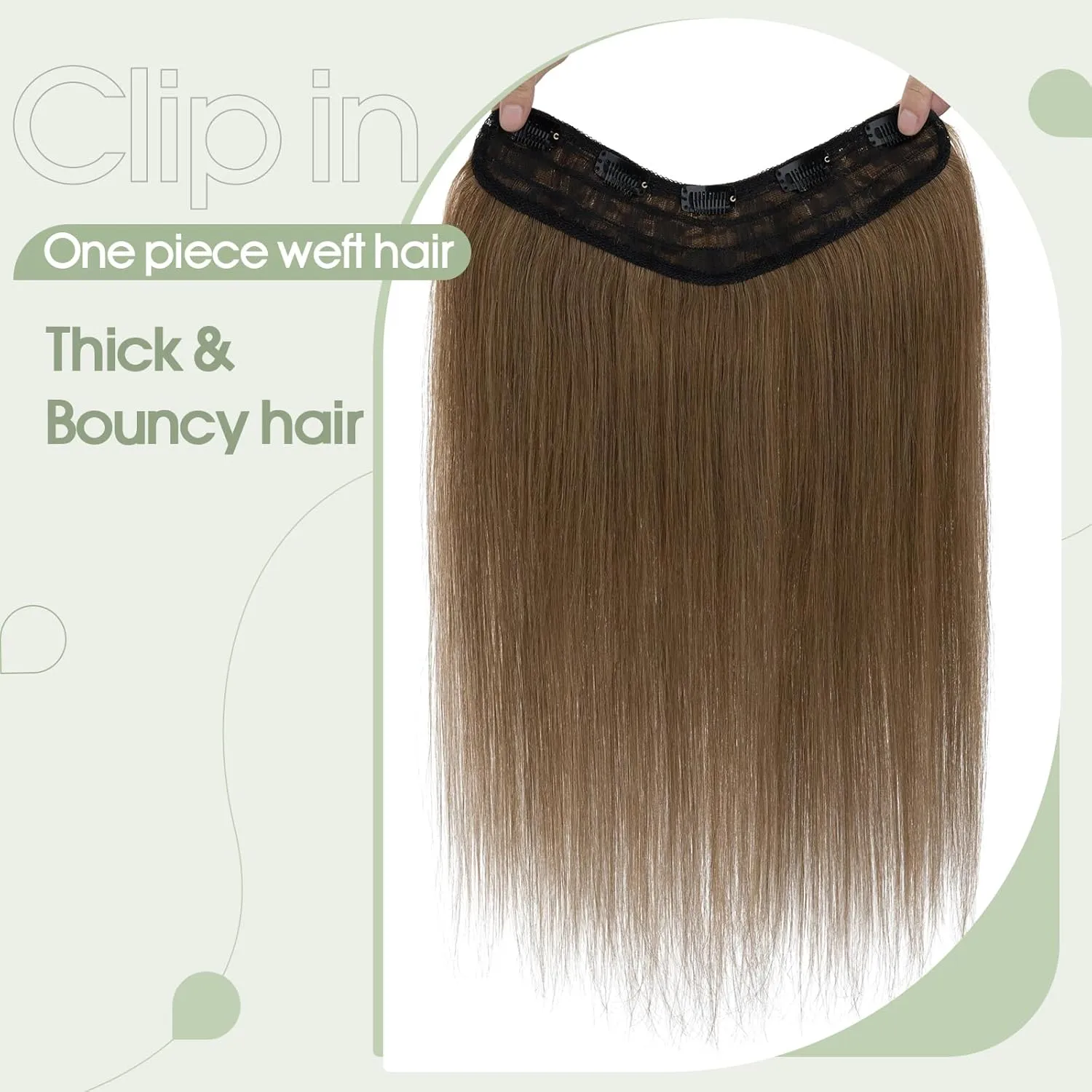 S-noilite One Piece Clip in Hair Extensions - Human Hair, 3/4 Full Head V Part Weft, Thicker Hair Lace Net With 5 Clips (18"-70g,#06 Light Brown)
