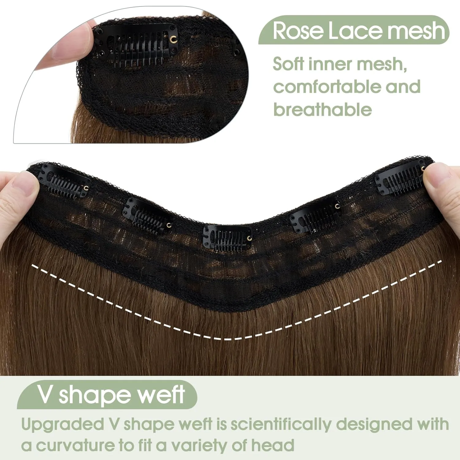 S-noilite One Piece Clip in Hair Extensions - Human Hair, 3/4 Full Head V Part Weft, Thicker Hair Lace Net With 5 Clips (18"-70g,#06 Light Brown)