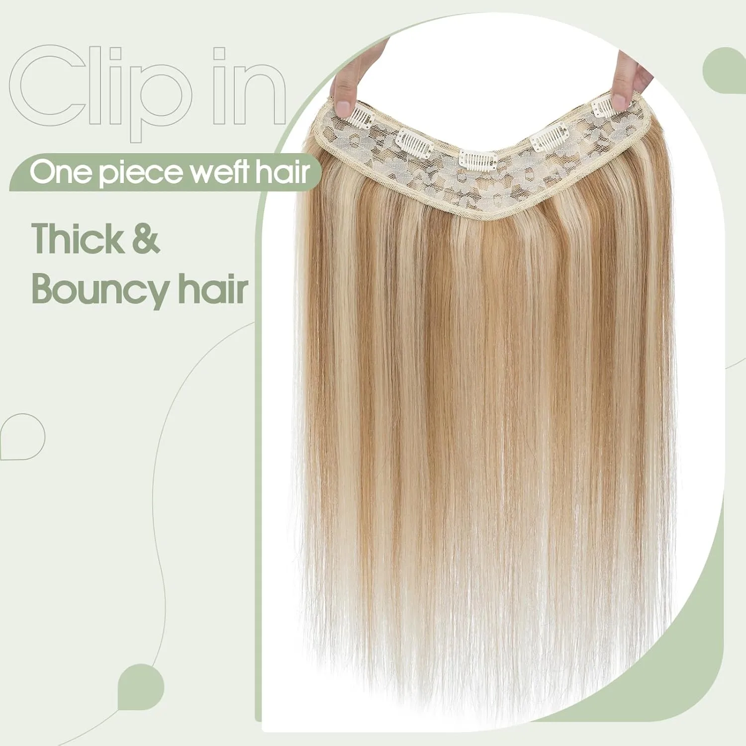 S-noilite One Piece Clip in Hair Extensions Human Hair Balayager One Piece/5 Clips 3/4 Full Head V Part Weft Thicker Hair Lace Net One Piece Hair Extensions (18"-70g,#Golden Brown/Bleach Blonde)