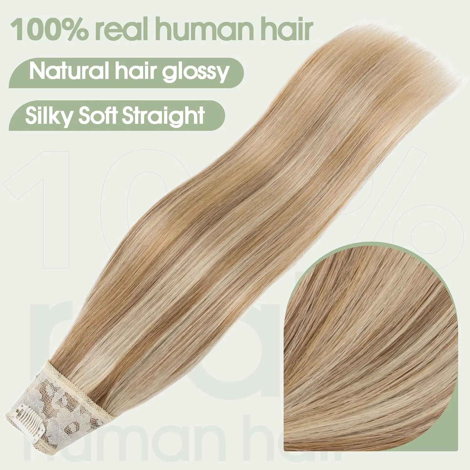 S-noilite One Piece Clip in Hair Extensions Human Hair Balayager One Piece/5 Clips 3/4 Full Head V Part Weft Thicker Hair Lace Net One Piece Hair Extensions (18"-70g,#Golden Brown/Bleach Blonde)