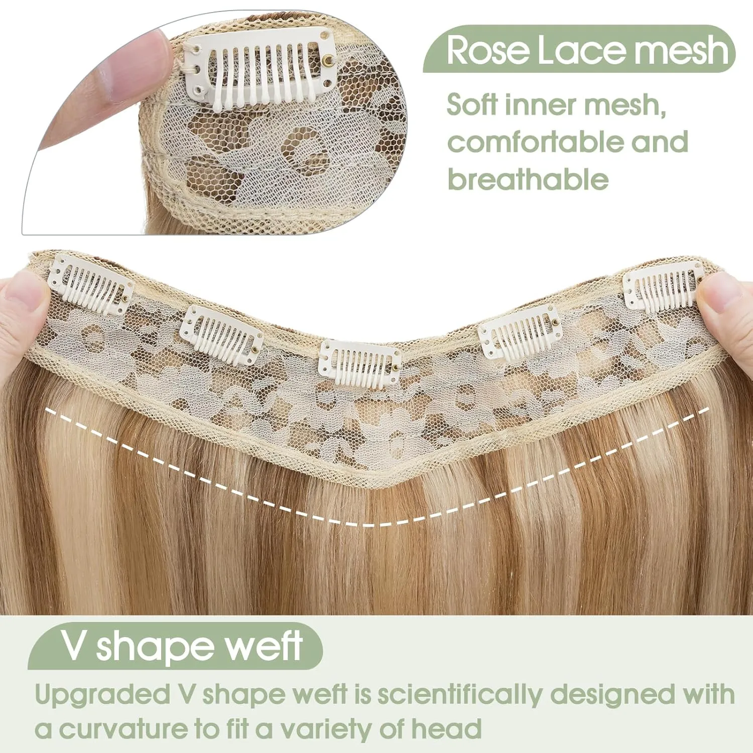 S-noilite One Piece Clip in Hair Extensions Human Hair Balayager One Piece/5 Clips 3/4 Full Head V Part Weft Thicker Hair Lace Net One Piece Hair Extensions (18"-70g,#Golden Brown/Bleach Blonde)