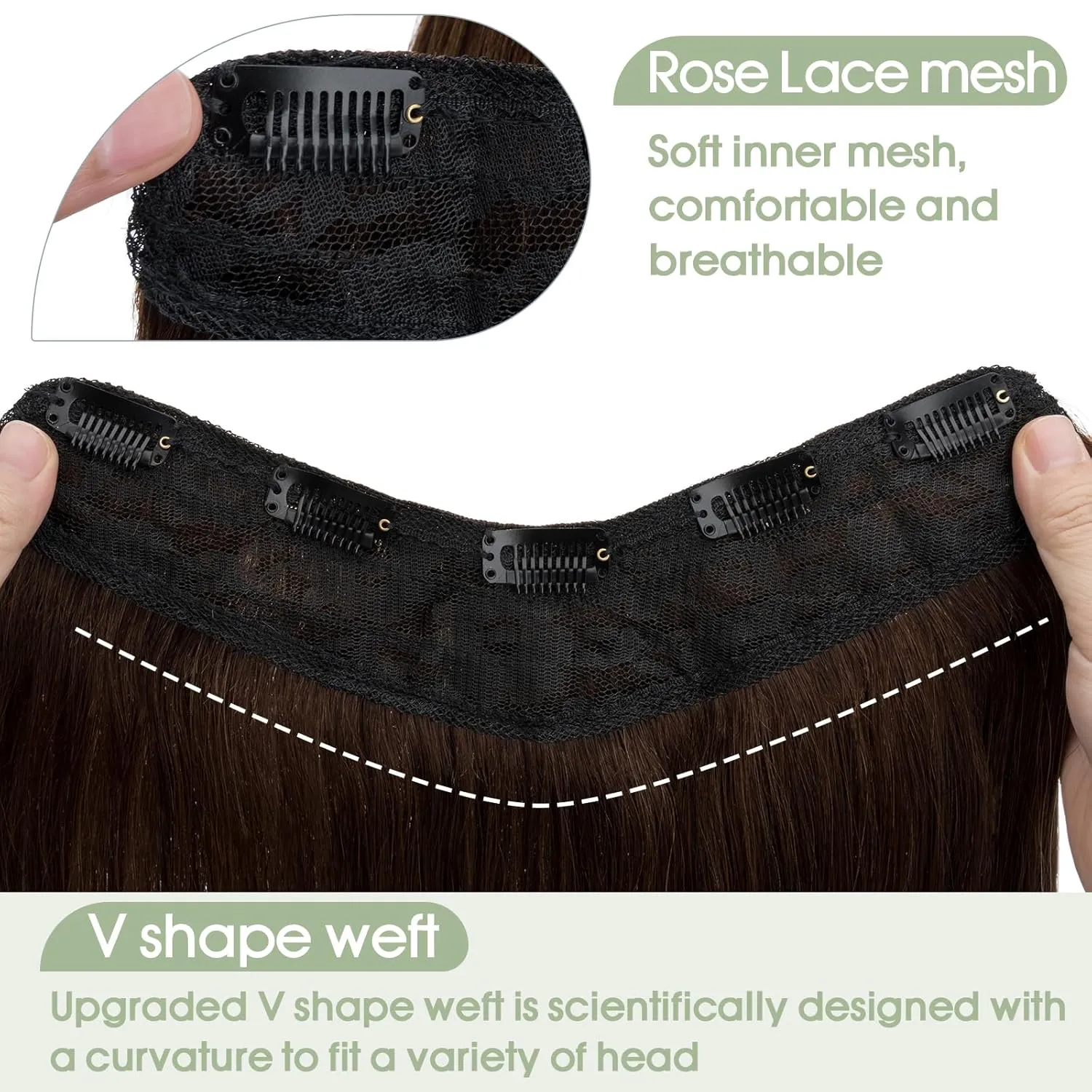 S-noilite One Piece Clip in Hair Extensions Human Hair One Piece/5 Clips 3/4 Full Head V Part Weft Thicker Hair Lace Net One Piece Hair Extensions Clip in Human Hair (12"-50g,#04,Medium Brown)