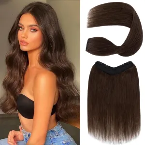 S-noilite One Piece Clip in Hair Extensions Human Hair One Piece/5 Clips 3/4 Full Head V Part Weft Thicker Hair Lace Net One Piece Hair Extensions Clip in Human Hair (12"-50g,#04,Medium Brown)