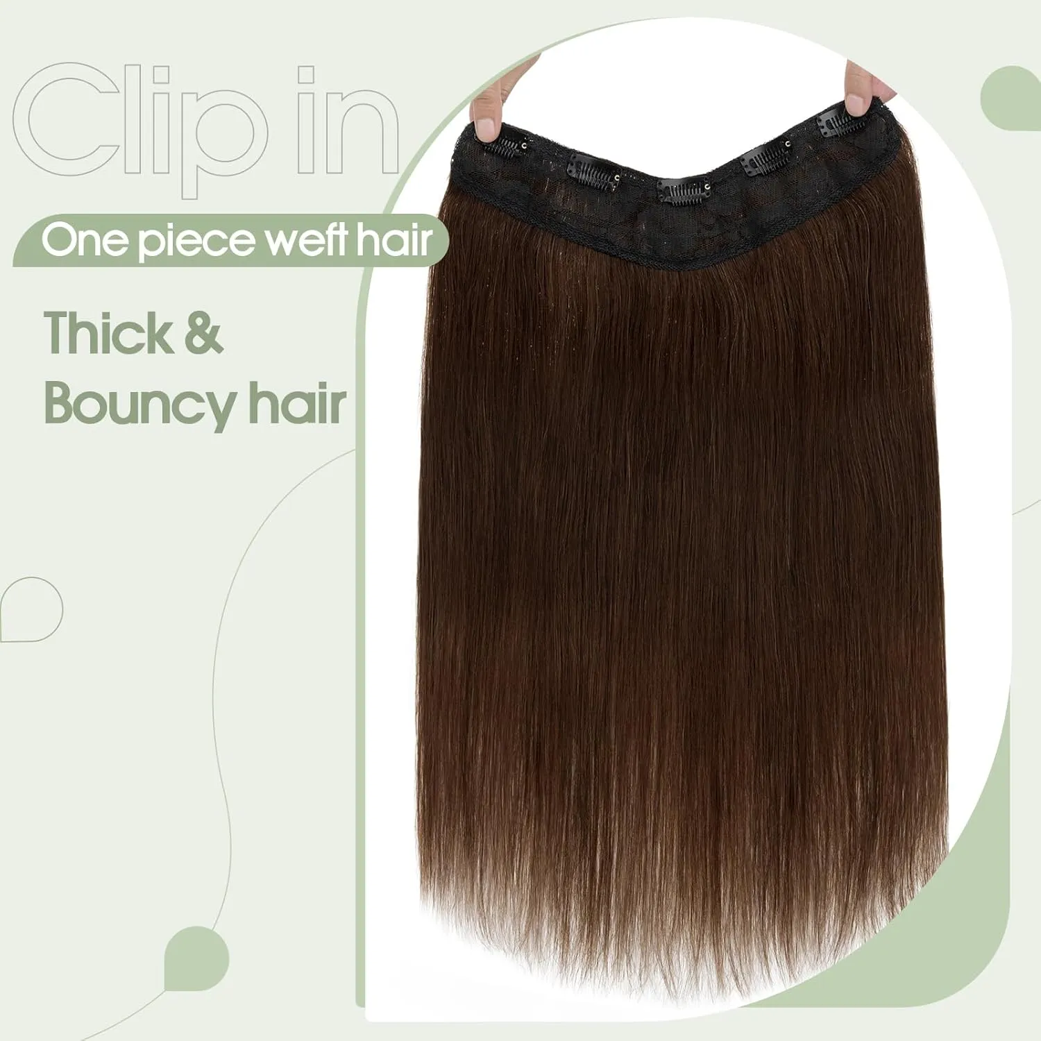 S-noilite One Piece Clip in Hair Extensions Human Hair One Piece/5 Clips 3/4 Full Head V Part Weft Thicker Hair Lace Net One Piece Hair Extensions Clip in Human Hair (12"-50g,#04,Medium Brown)