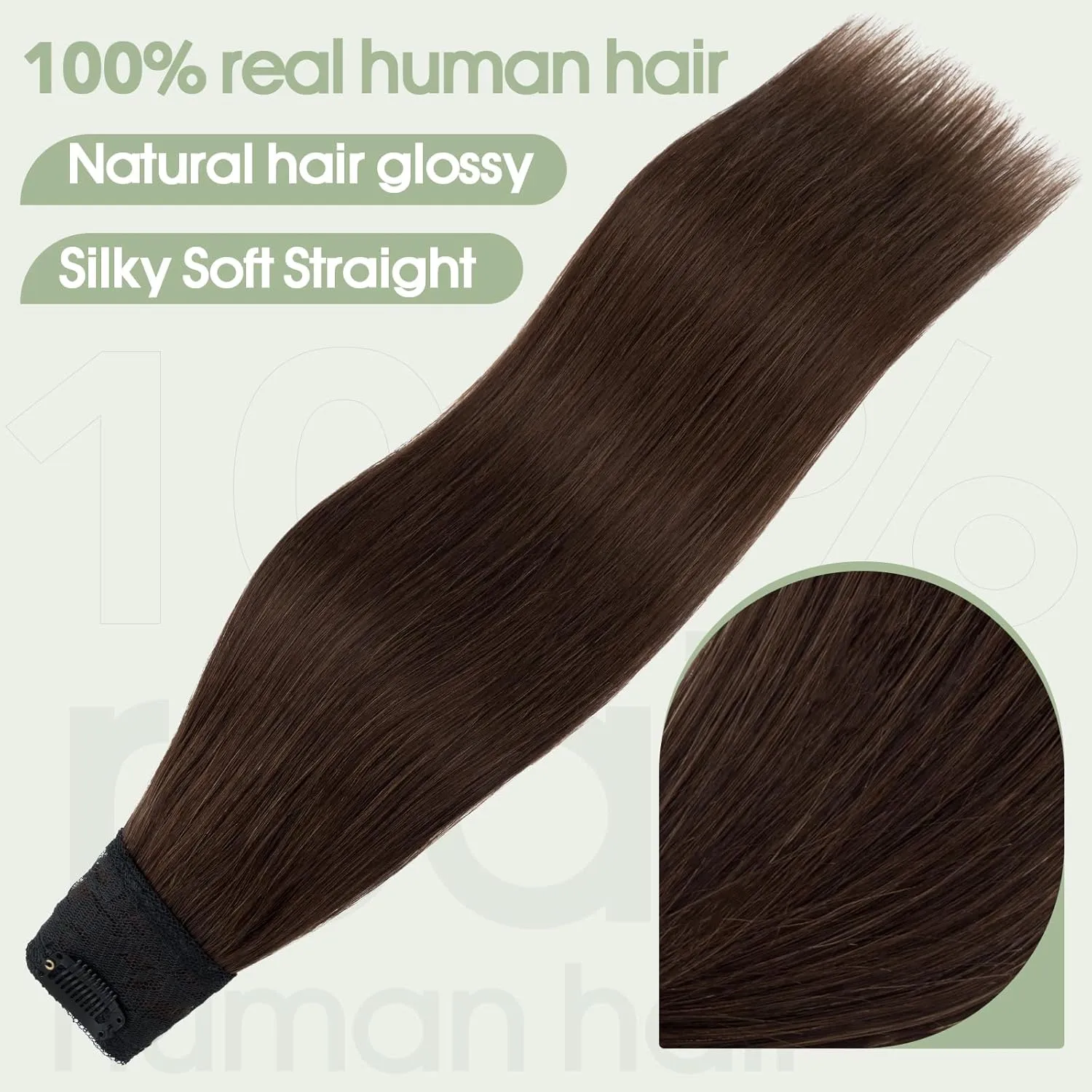 S-noilite One Piece Clip in Hair Extensions Human Hair One Piece/5 Clips 3/4 Full Head V Part Weft Thicker Hair Lace Net One Piece Hair Extensions Clip in Human Hair (12"-50g,#04,Medium Brown)