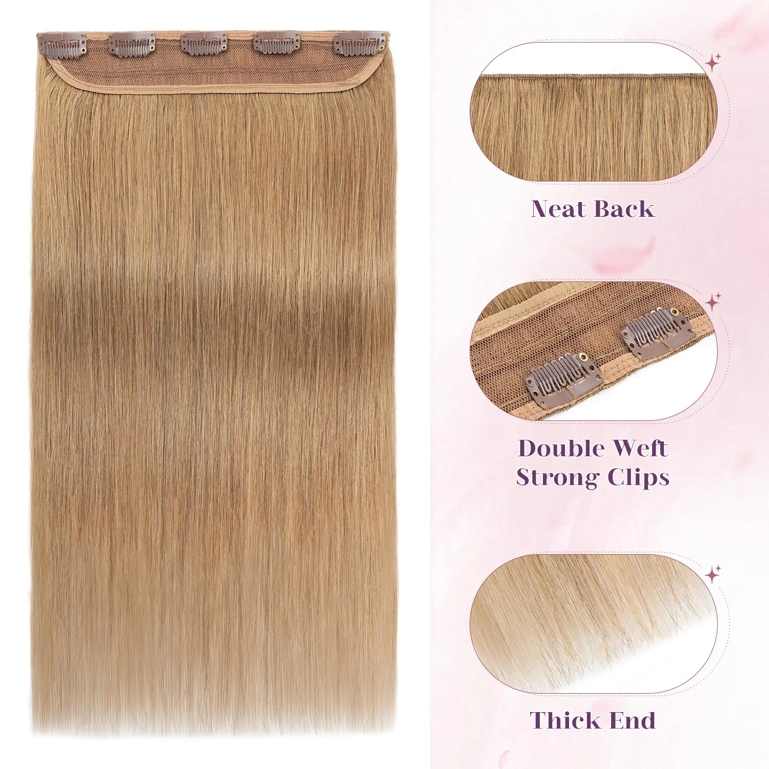 S-noilite One Piece Hair Extensions Clip in Human Hair 5 Clips 3/4 Full Head Clip on Remy Hair Extension for Women,One-Piece Design Adding Hair Volume 10 Inch 40g #Dark Blonde