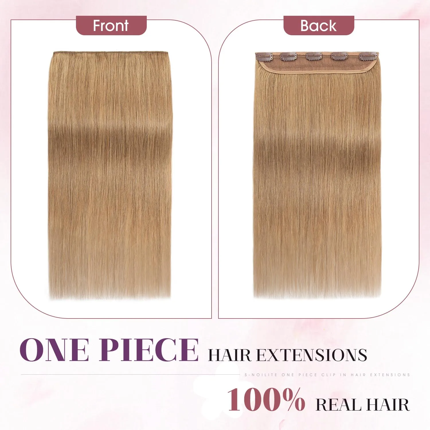 S-noilite One Piece Hair Extensions Clip in Human Hair 5 Clips 3/4 Full Head Clip on Remy Hair Extension for Women,One-Piece Design Adding Hair Volume 10 Inch 40g #Dark Blonde