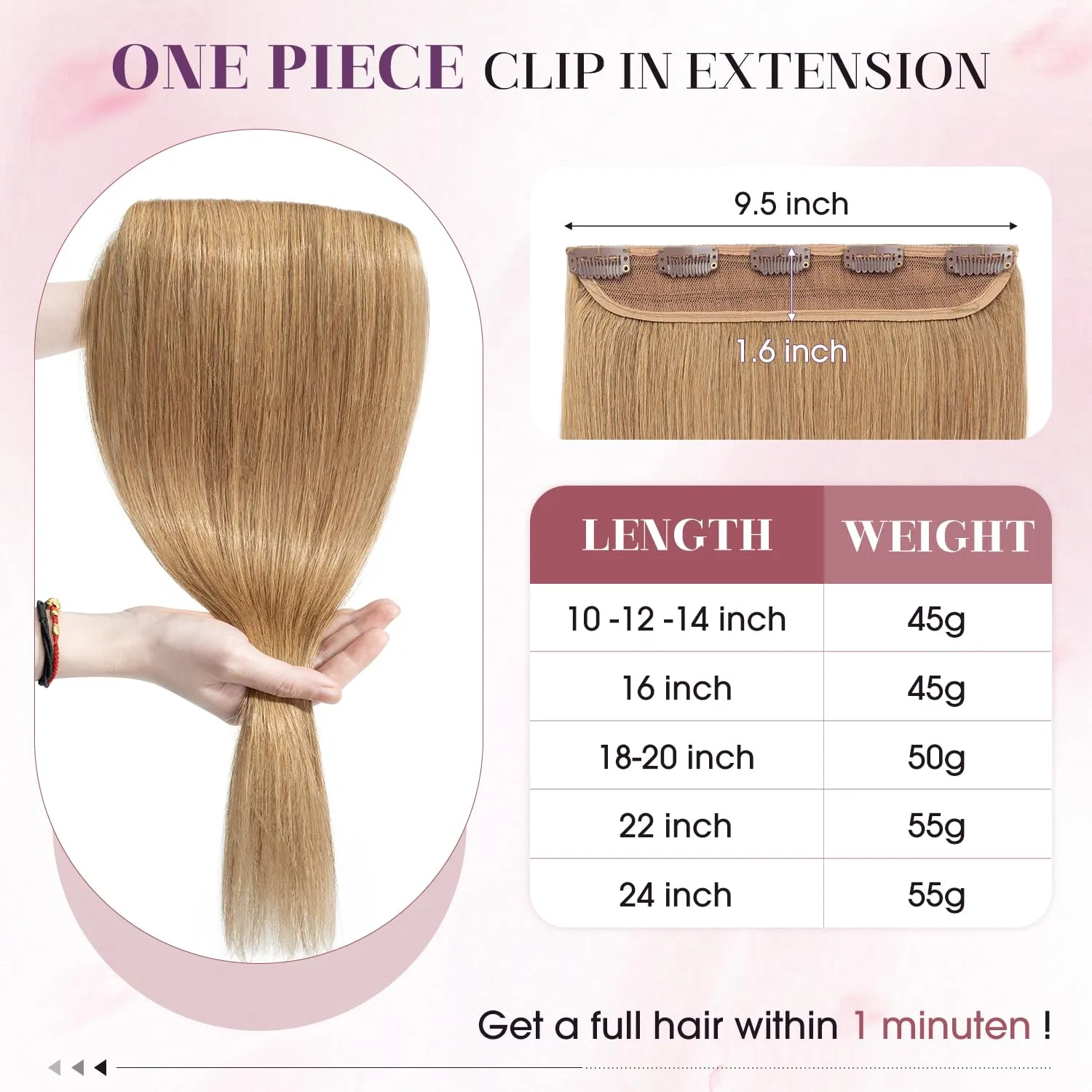 S-noilite One Piece Hair Extensions Clip in Human Hair 5 Clips 3/4 Full Head Clip on Remy Hair Extension for Women,One-Piece Design Adding Hair Volume 10 Inch 40g #Dark Blonde