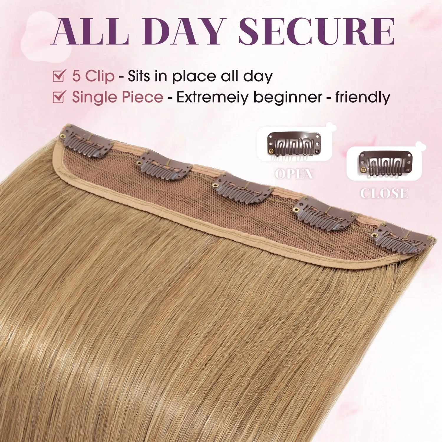 S-noilite One Piece Hair Extensions Clip in Human Hair 5 Clips 3/4 Full Head Clip on Remy Hair Extension for Women,One-Piece Design Adding Hair Volume 10 Inch 40g #Dark Blonde